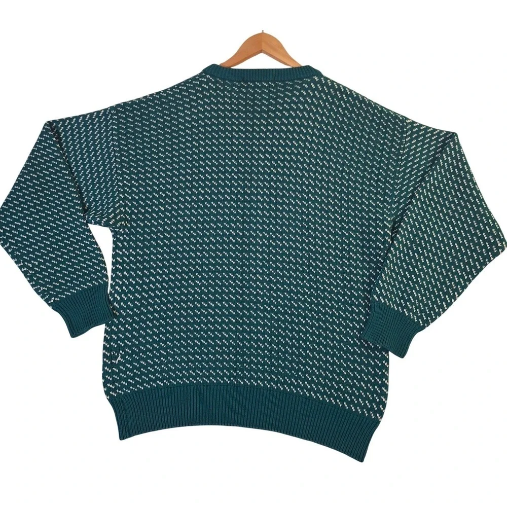 Vintage 90s Eddie Bauer Birds Eye Sweater Men's Large Green Crewneck Knit Cotton